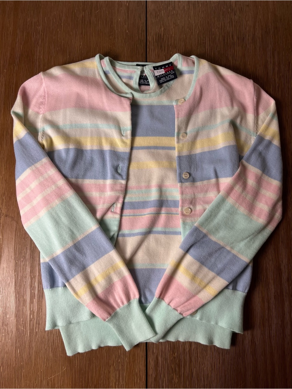 2 Piece Set - Vintage 90s Tommy Hilfiger Pastel Striped Crewneck Cardigan Tank